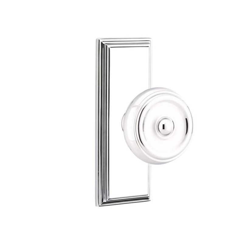 Emtek  Door Handle - Waverly Knob 7" Wilshire Sideplate - Classic Brass