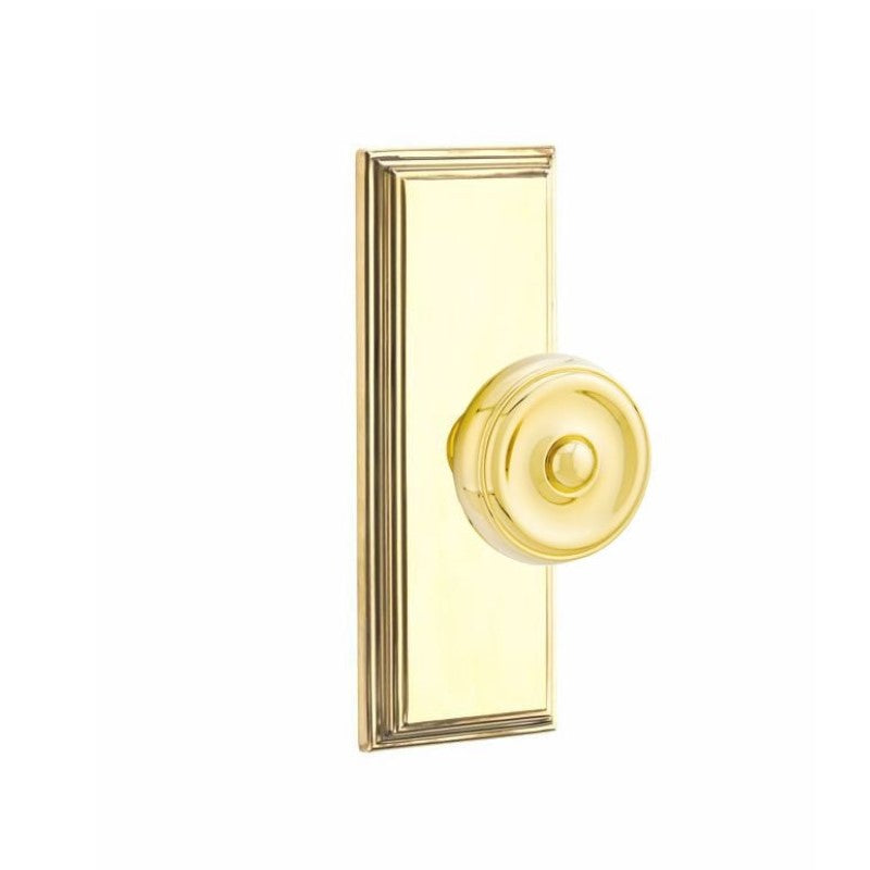 Emtek  Door Handle - Waverly Knob 7" Wilshire Sideplate - Classic Brass