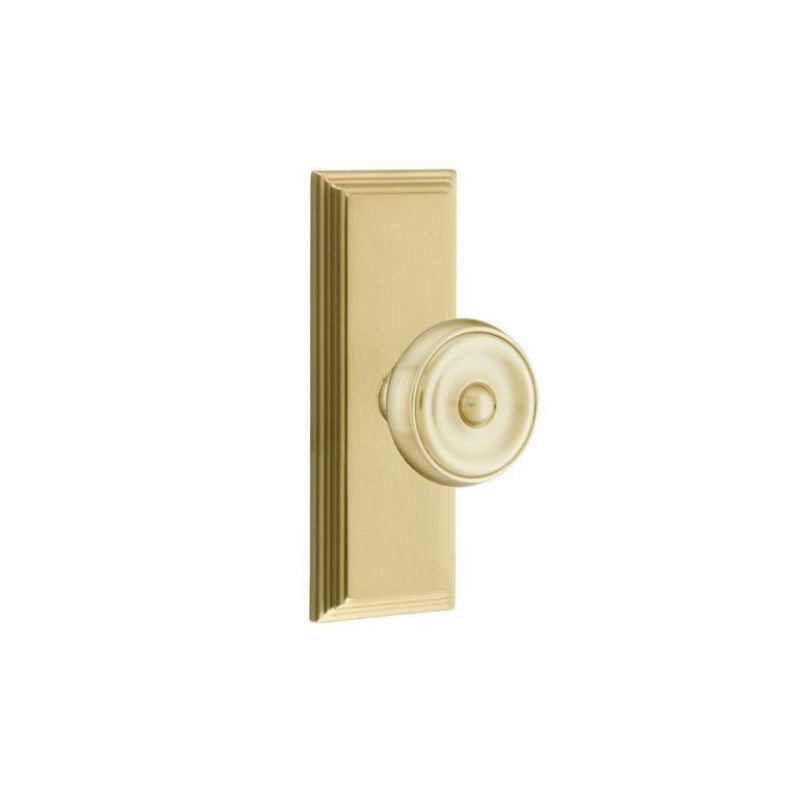 Emtek  Door Handle - Waverly Knob 7" Wilshire Sideplate - Classic Brass