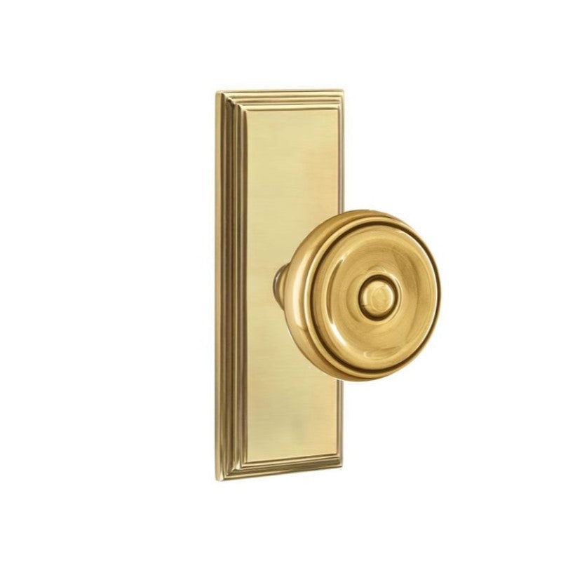 Emtek  Door Handle - Waverly Knob 7" Wilshire Sideplate - Classic Brass