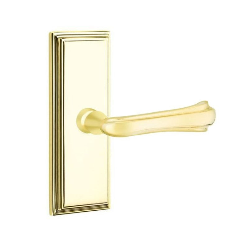 Emtek  Door Handle - Wembley Lever 7" Wilshire Sideplate - Designer  Brass