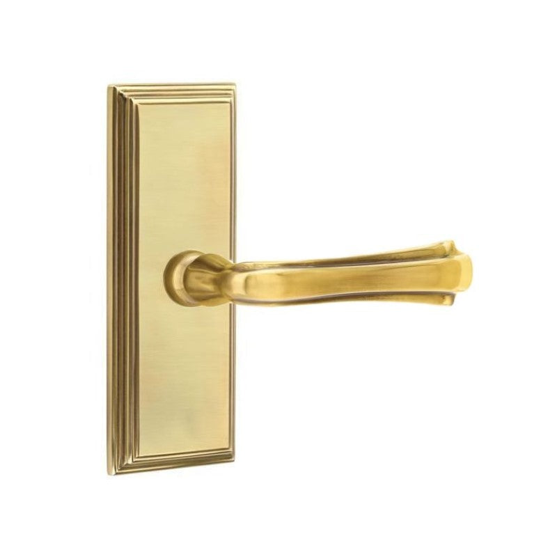 Emtek  Door Handle - Wembley Lever 7" Wilshire Sideplate - Designer  Brass