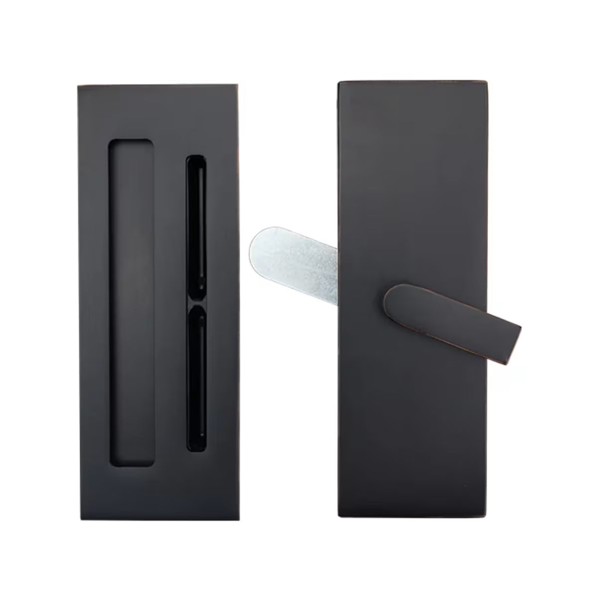 Emtek Modern Rectangular Barn Door Privacy Lock and Narrow  Flush Pull with Integrated Strike   — Barn Door Hardware Collection