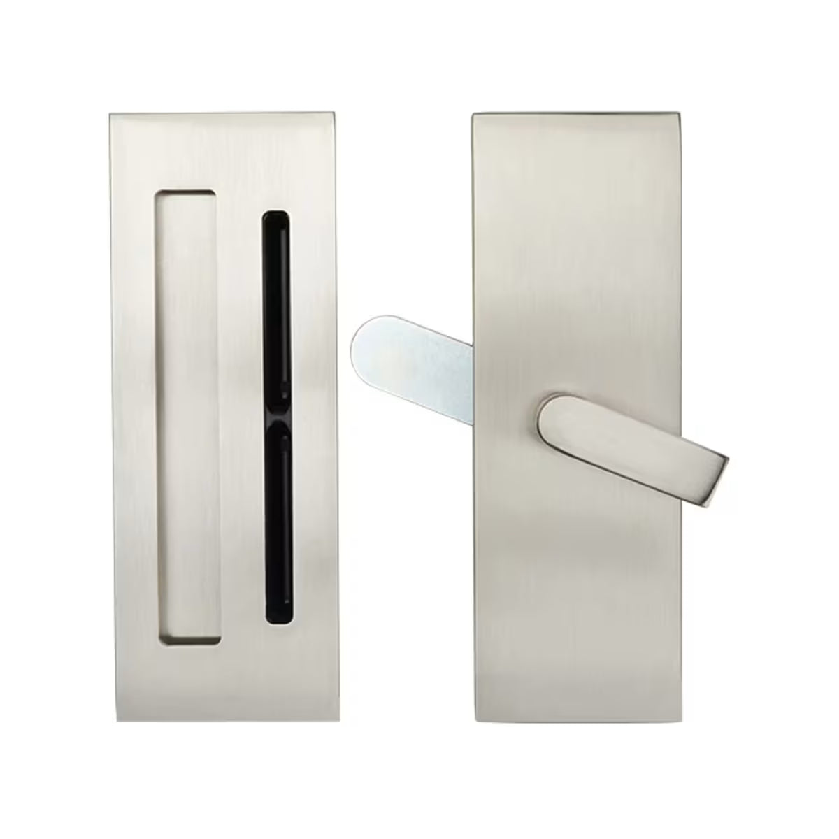 Emtek Modern Rectangular Barn Door Privacy Lock and Narrow  Flush Pull with Integrated Strike   — Barn Door Hardware Collection