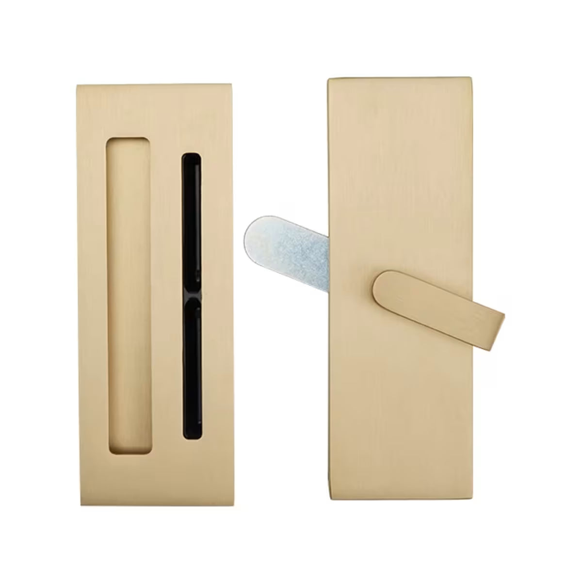 Emtek Modern Rectangular Barn Door Privacy Lock and Narrow  Flush Pull with Integrated Strike   — Barn Door Hardware Collection