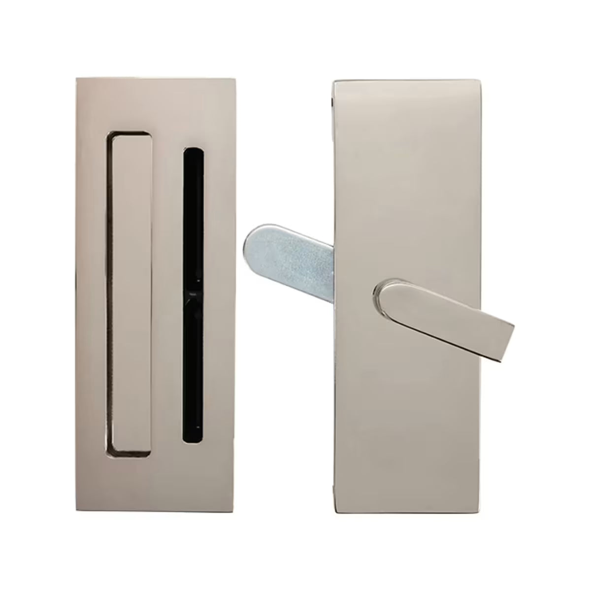 Emtek Modern Rectangular Barn Door Privacy Lock and Narrow  Flush Pull with Integrated Strike   — Barn Door Hardware Collection