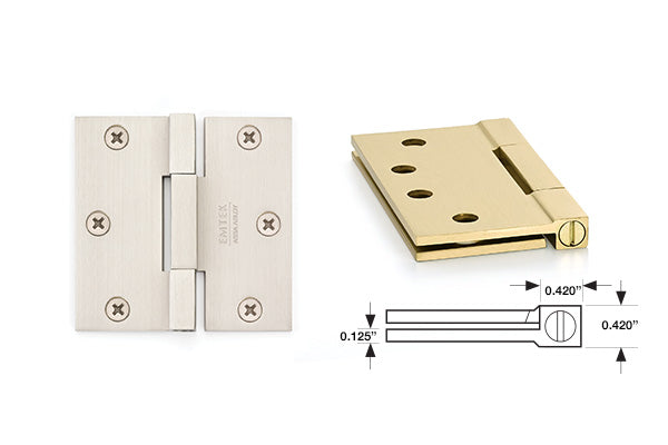 Emtek Square Corners Square Barrel Heavy Duty Hinges Solid Brass - 0.125" Thickness