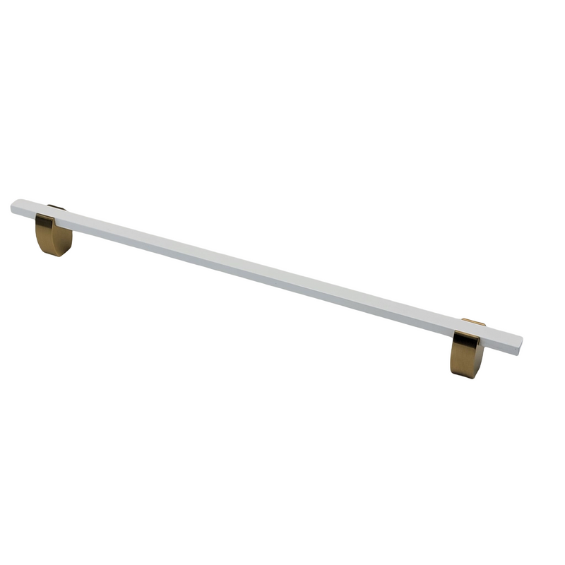 4765- Appliance pull- Brushed Gold stems with White Bars.