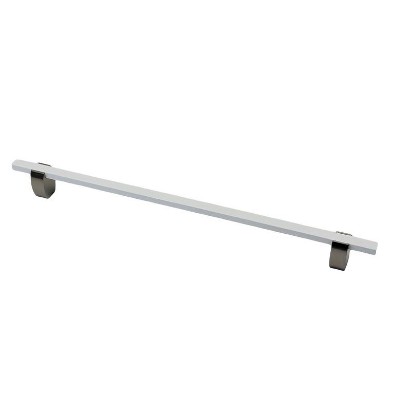 4765- Appliance pull- Brushed Nickel stems with White Bars.