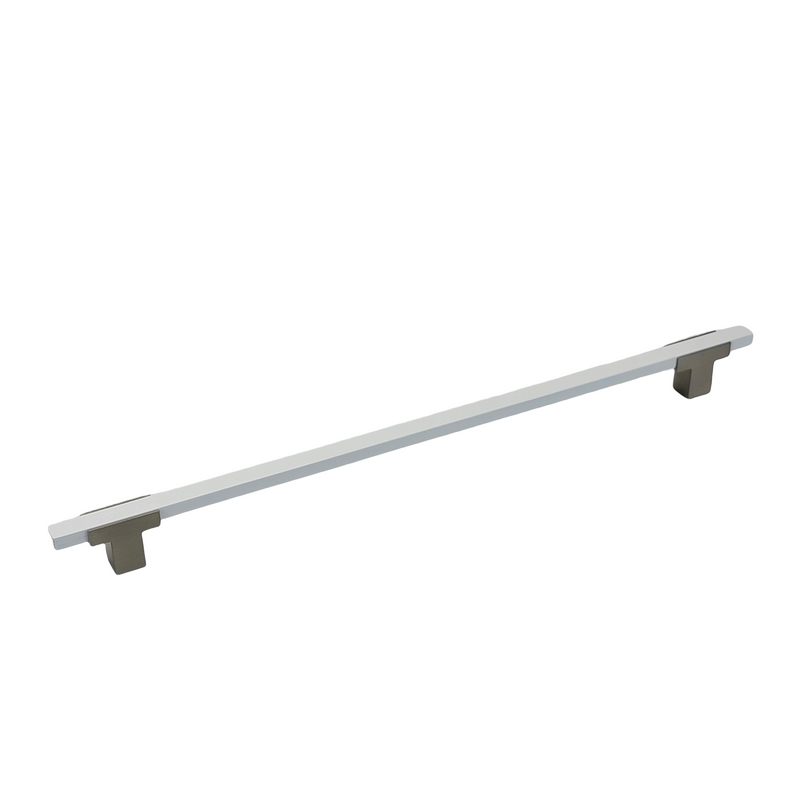 4777 - APPLIANCE PULL - Brushed Nickel Base with White Bar.