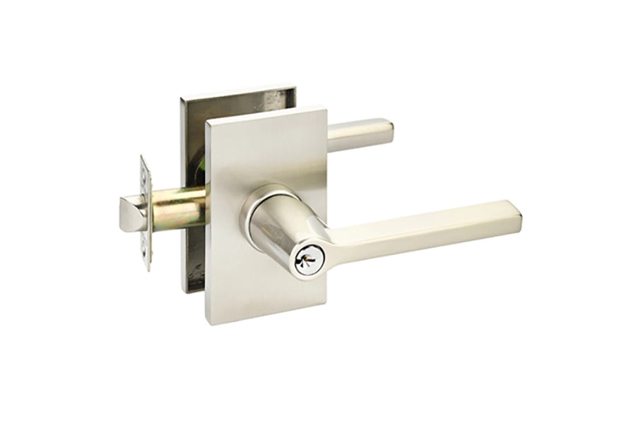 Emtek Modern Rectangular Single Point Lockset with Key In Select Brass Handles