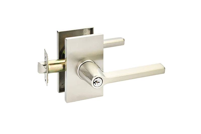 Emtek Modern Rectangular Two Point Lockset with Key In Select Brass Handles