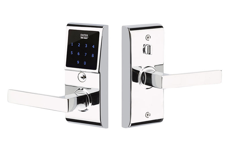 EMTouch™ Brass Keypad Leverset with Dumont lever in Polished Chrome finish, passage/privacy function