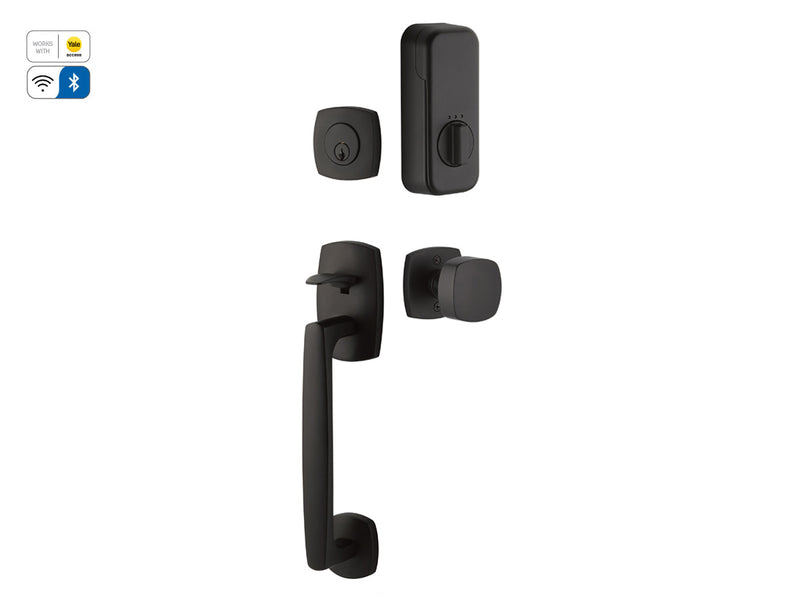 EMPowered™ Motorized SMART Lock Upgrade - Works with Yale Access App Urban Modern Sectional Entry Set with Freestone Knob in Flat Black