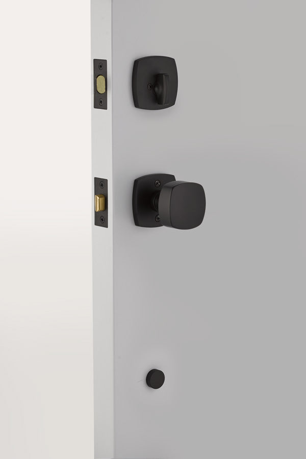 Urban Modern Brass Tubular Sectional Entry Set with Freestone Knob in Flat Black, Interior View