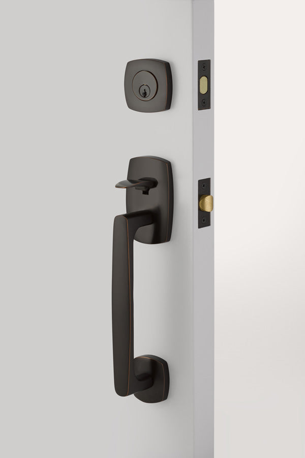 Urban Modern Brass Tubular Sectional Entry Set in Oil Rubbed Bronze, Exterior View