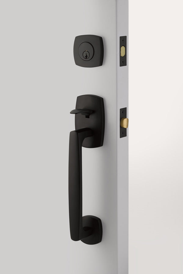 Urban Modern Brass Tubular Sectional Entry Set in Flat Black, Exterior View
