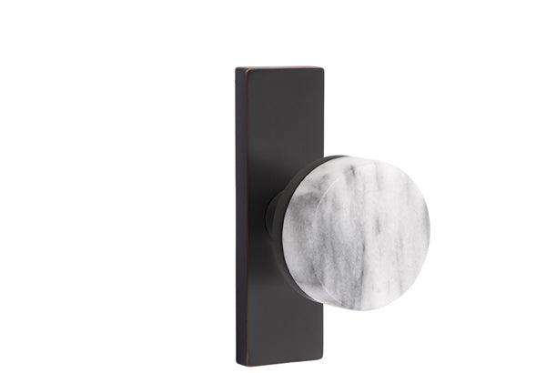 Emtek Stretto Narrow Trim Locksets with Conical White Marble Knob