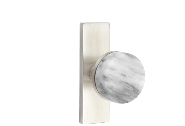 Emtek Stretto Narrow Trim Locksets with Conical White Marble Knob