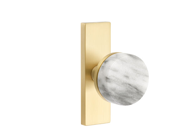 Emtek Stretto Narrow Trim Locksets with Conical White Marble Knob