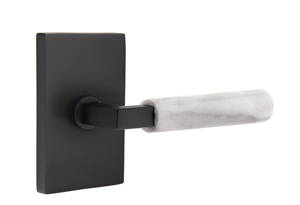 Emtek Select L Square White Marble Lever Modern Rectangular Rosette