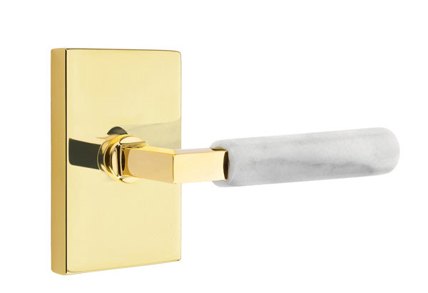 Emtek Select L Square White Marble Lever Modern Rectangular Rosette