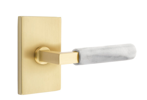 Emtek Select L Square White Marble Lever Modern Rectangular Rosette