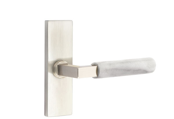 Emtek Stretto Narrow Trim Locksets with L-Square White Marble Lever