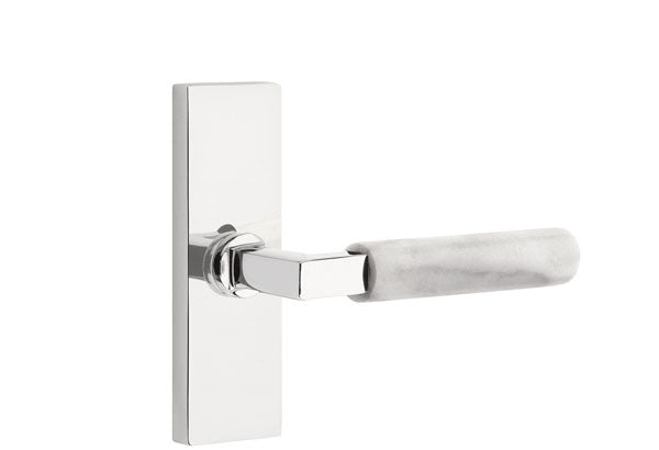 Emtek Stretto Narrow Trim Locksets with L-Square White Marble Lever