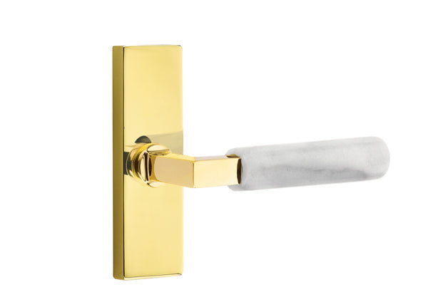 Emtek Stretto Narrow Trim Locksets with L-Square White Marble Lever