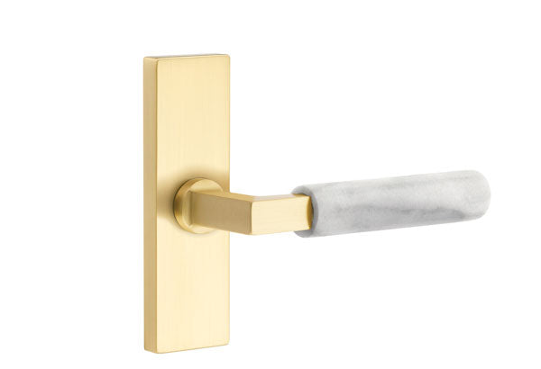 Emtek Stretto Narrow Trim Locksets with L-Square White Marble Lever