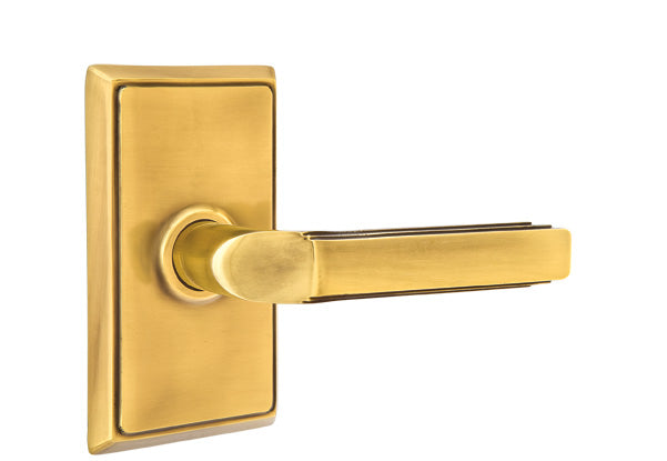Emtek Milano Lever with Rectangular Rosette - Classic Brass