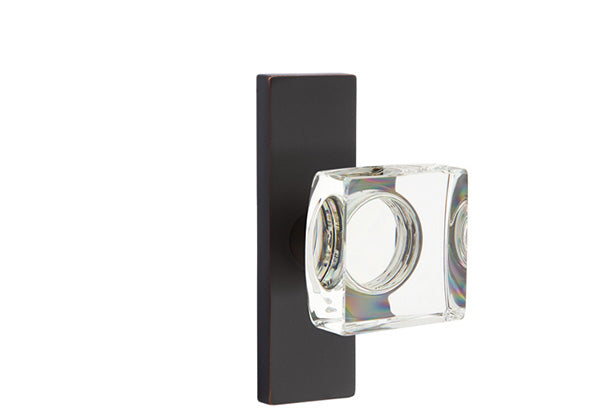 Emtek Stretto Narrow Trim Locksets with Modern Square Glass Knob