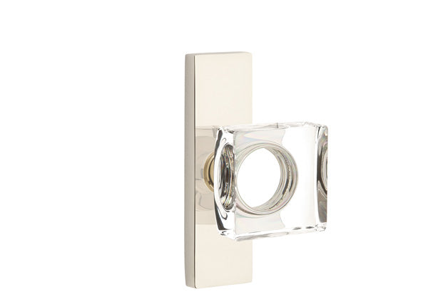 Emtek Stretto Narrow Trim Locksets with Modern Square Glass Knob