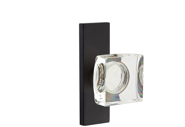 Emtek Stretto Narrow Trim Locksets with Modern Square Glass Knob