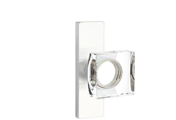 Emtek Stretto Narrow Trim Locksets with Modern Square Glass Knob