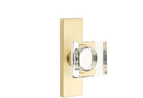 Emtek Stretto Narrow Trim Locksets with Modern Square Glass Knob