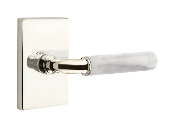 Emtek Select R-Bar White Marble Lever Modern Rectangular Rosette
