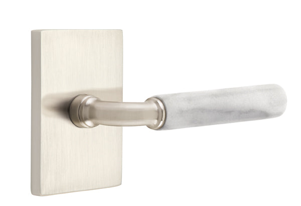 Emtek Select R-Bar White Marble Lever Modern Rectangular Rosette