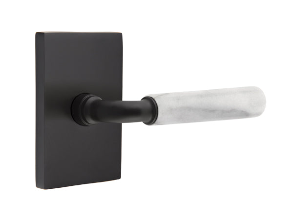Emtek Select R-Bar White Marble Lever Modern Rectangular Rosette