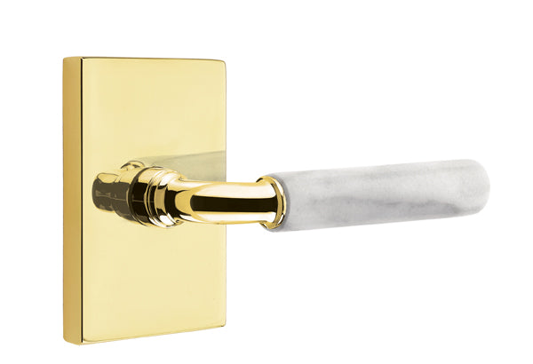 Emtek Select R-Bar White Marble Lever Modern Rectangular Rosette