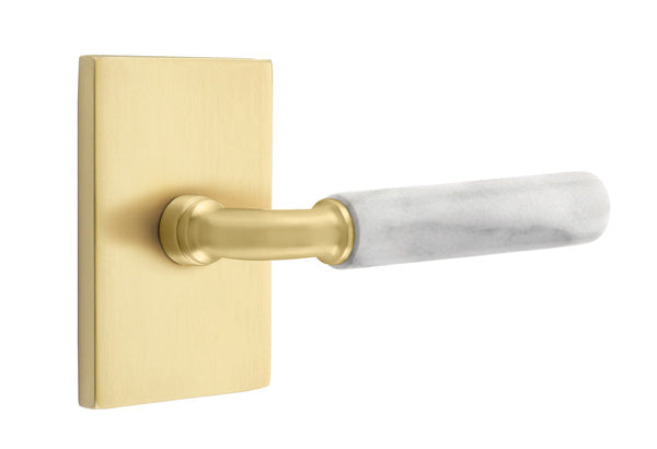 Emtek Select R-Bar White Marble Lever Modern Rectangular Rosette