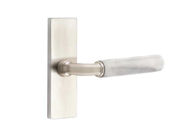 Emtek Stretto Narrow Trim Locksets with R-Bar White Marble Lever