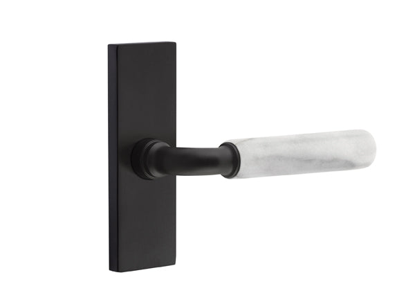 Emtek Stretto Narrow Trim Locksets with R-Bar White Marble Lever