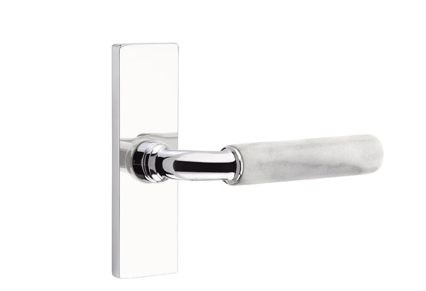 Emtek Stretto Narrow Trim Locksets with R-Bar White Marble Lever