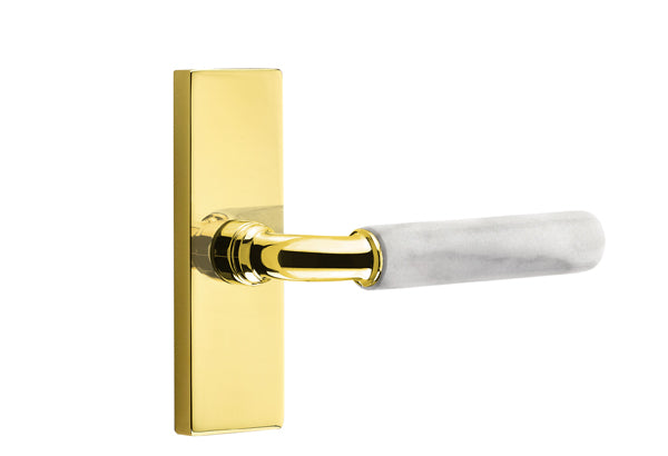 Emtek Stretto Narrow Trim Locksets with R-Bar White Marble Lever