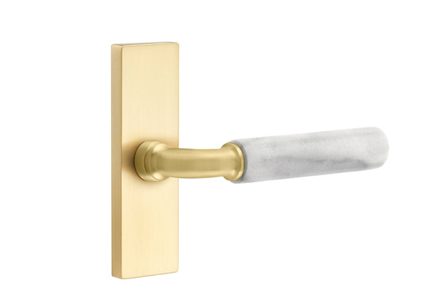 Emtek Stretto Narrow Trim Locksets with R-Bar White Marble Lever