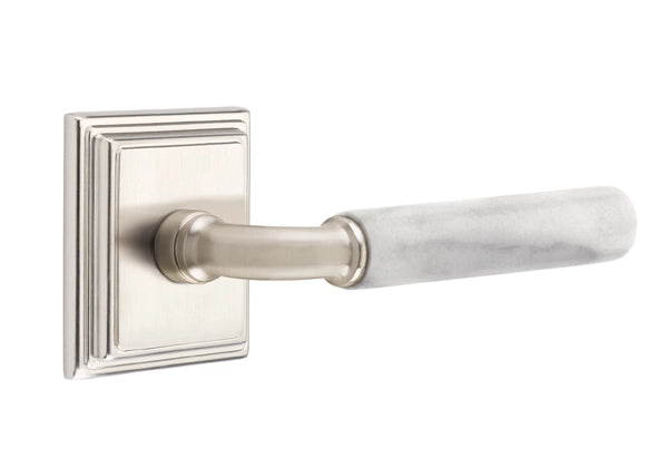 Emtek Select R-Bar White Marble Lever Wilshire Rosette