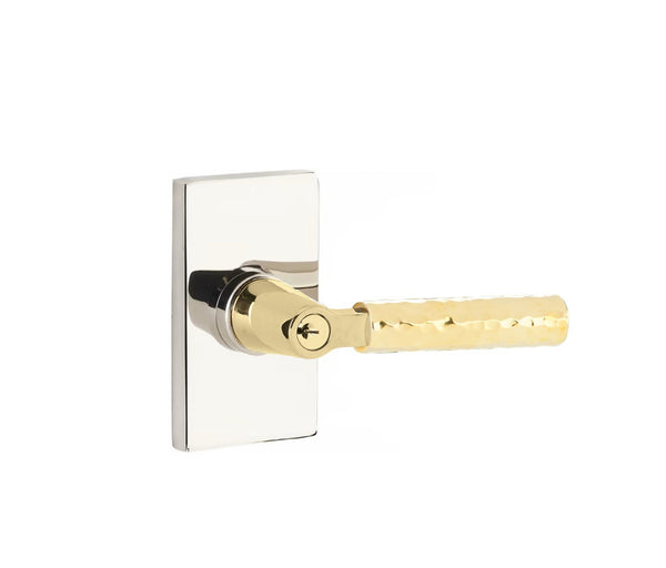 Emtek Select Key in L Square Hammered Lever Modern Rectangular Rosette