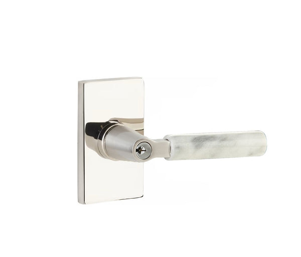 Emtek Select Key in L Square White Marble Lever Modern Rectangular Rosette